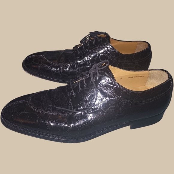 Magnanni Alligator Men's Oxford Shoes Size 9 Black Exotic Leather Lace Up SPAIN - Picture 2 of 8